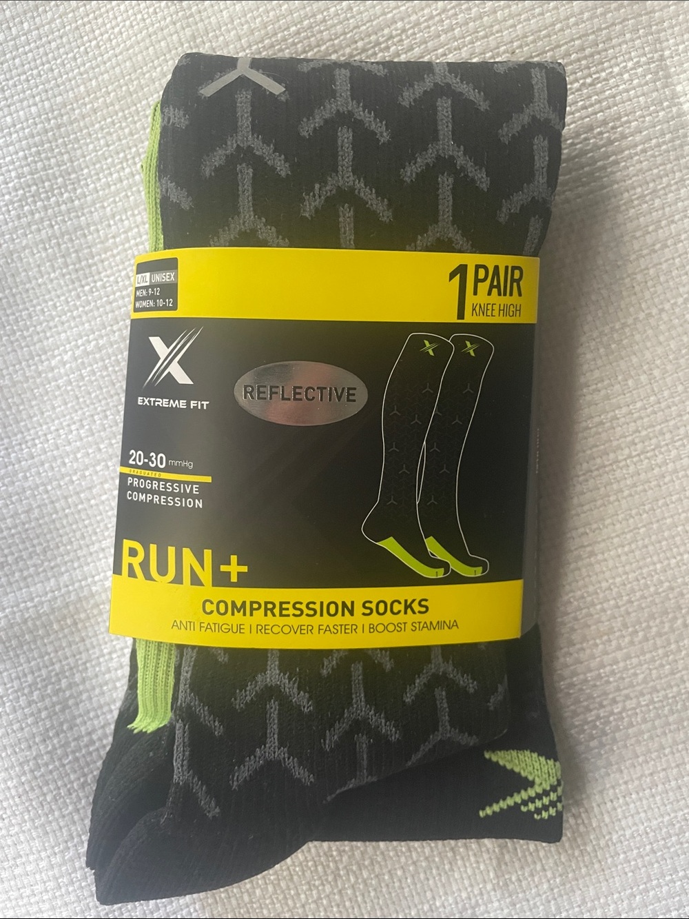 RUN+ Elite Reflective Knee-High Compression Socks 20-30mmHg unisex size L/XL New